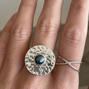Black Pearl Hammered Ring - 20% OFF