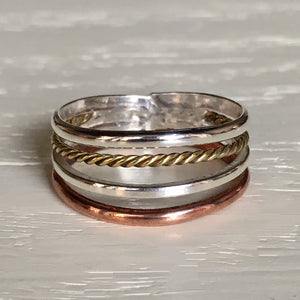 Copper, Brass and Silver Ring