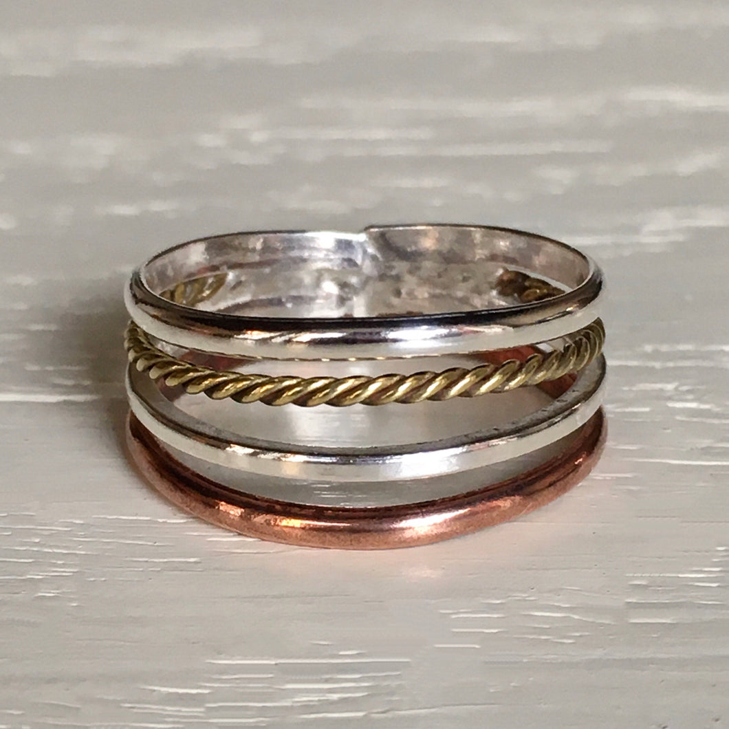 Copper, Brass and Silver Ring - 40% OFF